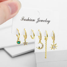将图片加载到图库查看器,New Set Cute Star And Moon Small Hoop Earrings Sets Crystal Long Gold Chain Earrings For Women Fashion Jewelry Gift 2020 aretes