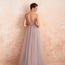将图片加载到图库查看器,Sexy Spaghetti Straps Evening Dresses 2019 New Arrival V-Neck Rhinestones Beading Formal Prom Gowns with Slit robe de soiree