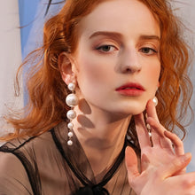 将图片加载到图库查看器,Trendy Elegant Created Big Simulated Pearl Long Earrings Pearls String Statement Drop Earrings For Women Wedding Party Gift