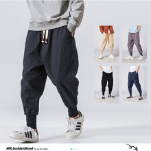 将图片加载到图库查看器,MrGoldenBowl Store Men Harem Pants Japanese Casual Cotton Linen Trouser Man Jogger Pants Chinese Baggy Pants