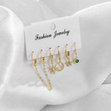 将图片加载到图库查看器,New Set Cute Star And Moon Small Hoop Earrings Sets Crystal Long Gold Chain Earrings For Women Fashion Jewelry Gift 2020 aretes