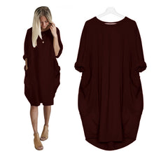 将图片加载到图库查看器，Women Casual Loose Dress with Pocket Ladies Fashion O Neck Long Tops Female T Shirt Dress Streetwear Plus Size 5XL vestidos
