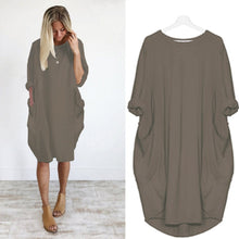 将图片加载到图库查看器，Women Casual Loose Dress with Pocket Ladies Fashion O Neck Long Tops Female T Shirt Dress Streetwear Plus Size 5XL vestidos

