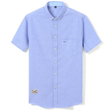 将图片加载到图库查看器，Men's Summer Pure Cotton Oxford Shirts Casual Slim Fit Design Short Sleeve Fashion Male Blouse Shirt
