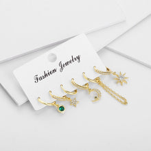 将图片加载到图库查看器，New Set Cute Star And Moon Small Hoop Earrings Sets Crystal Long Gold Chain Earrings For Women Fashion Jewelry Gift 2020 aretes
