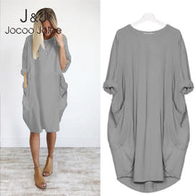 将图片加载到图库查看器，Women Casual Loose Dress with Pocket Ladies Fashion O Neck Long Tops Female T Shirt Dress Streetwear Plus Size 5XL vestidos
