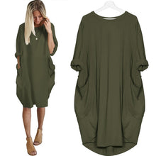 将图片加载到图库查看器，Women Casual Loose Dress with Pocket Ladies Fashion O Neck Long Tops Female T Shirt Dress Streetwear Plus Size 5XL vestidos
