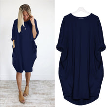 将图片加载到图库查看器，Women Casual Loose Dress with Pocket Ladies Fashion O Neck Long Tops Female T Shirt Dress Streetwear Plus Size 5XL vestidos
