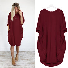 将图片加载到图库查看器，Women Casual Loose Dress with Pocket Ladies Fashion O Neck Long Tops Female T Shirt Dress Streetwear Plus Size 5XL vestidos
