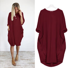 将图片加载到图库查看器，Women Casual Loose Dress with Pocket Ladies Fashion O Neck Long Tops Female T Shirt Dress Streetwear Plus Size 5XL vestidos
