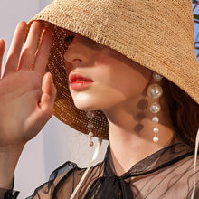 将图片加载到图库查看器，Trendy Elegant Created Big Simulated Pearl Long Earrings Pearls String Statement Drop Earrings For Women Wedding Party Gift
