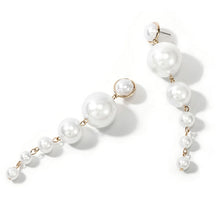 将图片加载到图库查看器，Trendy Elegant Created Big Simulated Pearl Long Earrings Pearls String Statement Drop Earrings For Women Wedding Party Gift
