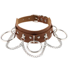 将图片加载到图库查看器，Leather Choker collar for women goth punk choker chain silver color harajuku Collar Sexy Vegan  chocker bondage festival jewelry

