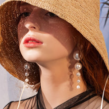 将图片加载到图库查看器，Trendy Elegant Created Big Simulated Pearl Long Earrings Pearls String Statement Drop Earrings For Women Wedding Party Gift
