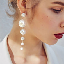 将图片加载到图库查看器，Trendy Elegant Created Big Simulated Pearl Long Earrings Pearls String Statement Drop Earrings For Women Wedding Party Gift
