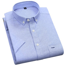 将图片加载到图库查看器，Men's Summer Pure Cotton Oxford Shirts Casual Slim Fit Design Short Sleeve Fashion Male Blouse Shirt
