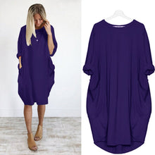 将图片加载到图库查看器，Women Casual Loose Dress with Pocket Ladies Fashion O Neck Long Tops Female T Shirt Dress Streetwear Plus Size 5XL vestidos
